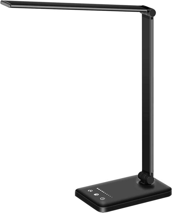 White crown  Desk Lamp Dimmable Table Lamp Reading Lamp with USB Charging Port, 5 Lighting Modes, Sensitive Control, 30/60 Minutes Timer (Black, First-Generation)