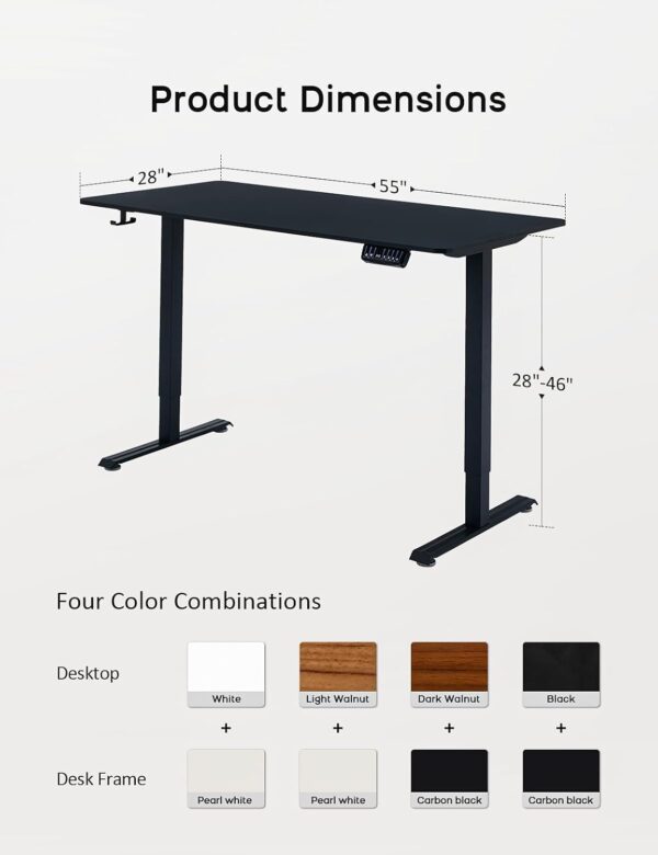 Electric Standing , Height Adjustable  with 4 Memory Settings, 55 x 28 Inches, Home  Workstation (Black top + Black Frame) - Image 2