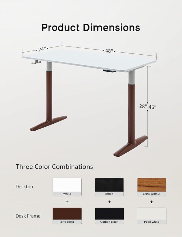 Electric Standing , Height Adjustable  with Round Tube Legs, 48 x 24 Inches Memory Sit Stand up , Home  Workstation (White top + Brown Leg) - Image 2
