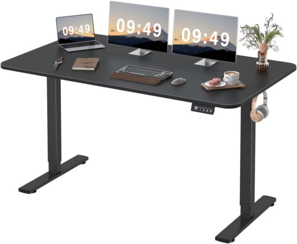 Electric Height Adjustable Standing  Large 55 x 24 Inches Sit Stand Up  Home    Memory Preset with T-Shaped Metal Bracket, Black