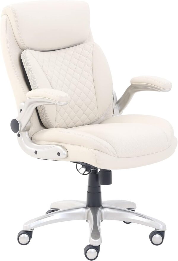 Ergonomic Executive   Chair with Flip-up Armrests and Adjustable Height, Tilt and Lumbar Support, Cream Bonded Leather, 29.5"D x 28"W x 43"H (Previously  brand)