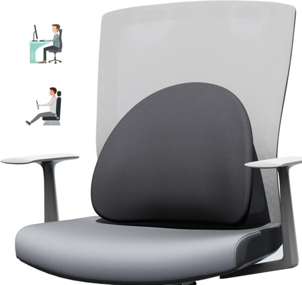 Lumbar Support Pillow for Office Chair - Ergonomic Memory Foam Back Support for Office Chair, Back Support Cushion for Back Pain, Ideal Back Support Pillow for Car, Black