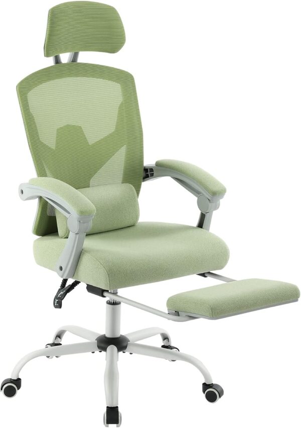 Chair with Footrest Ergonomic Gaming Chair for Alts  Mesh, Lumbar Support,Swivel Reclining with Headrest, Comfy Armrest for Home, , Work, Study, Light Green