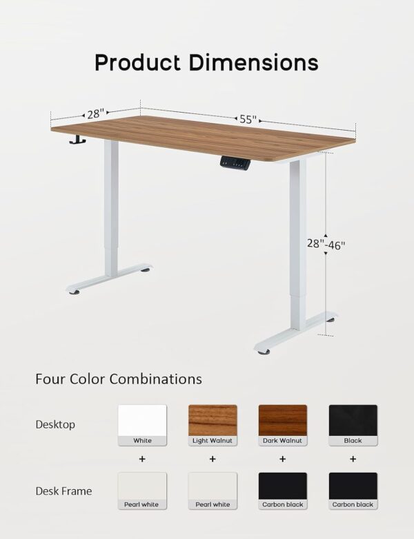 Electric Standing , Height Adjustable  with 4 Memory Settings, 55 x 28 Inches, Home  Workstation (Light Walnut top + White Frame) - Image 2