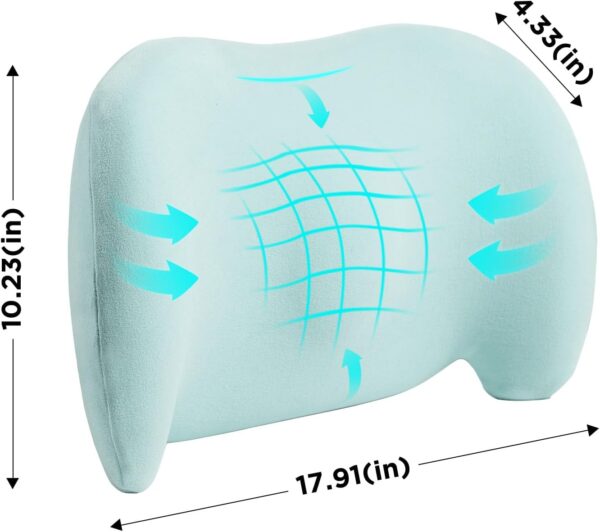 Lumbar Support Pillow for Office Chair, Car Lumbar Pillow Lower Back Pain Relief, Memory Foam Back Cushion, Ergonomic Chair Back Pillow for Gaming, Traveling, Car, Bed (Green) - Image 2