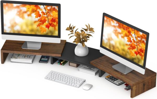 Dual Monitor Stand Riser,  Monitor Stands for 2 Monitors, Extra Long Multifunctional Desktop Organizer Riser for , Laptop, PC, Printer, TV, Max 43.3" Length, Rustic Brown