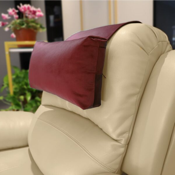 Velvet Recliner Head Pillow with Non-Slip Base - Adjustable Neck Support for Pain Relief in Home, Office and Travel (Wine)