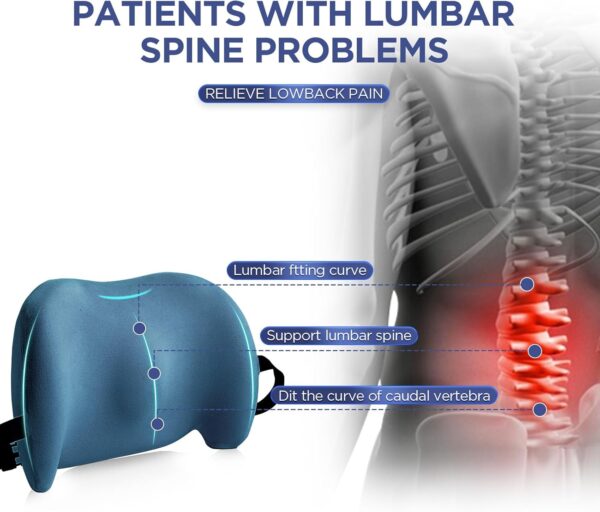 Lumbar Support Pillow for Office Chair, Car Lumbar Pillow Lower Back Pain Relief, Memory Foam Back Cushion with Adjustable Straps, Ergonomic Chair Back Pillow for Gaming Chair, Car, Bed (BLUE) - Image 2