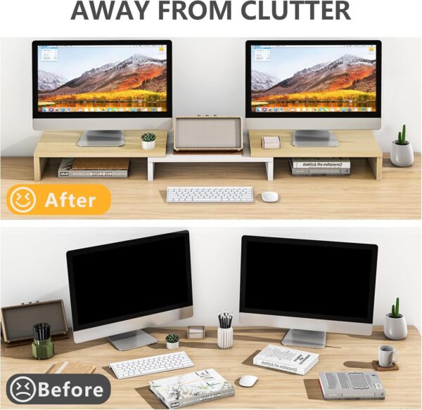 Dual Monitor Stand Riser,  Monitor Stands for 2 Monitors, Extra Long Multifunctional Desktop Organizer Riser for , Laptop, PC, Printer, TV, Max 48.2" Length, Oak - Image 2