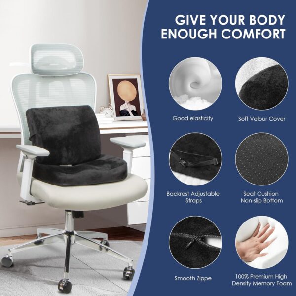 Chair Cushions & Lumbar Support Cushion for Office Chair, Memory Foam Non-Slip Back Seat Pad for Gamming Desk Chair, Recliner, Car Seat, Coccyx Sciatica Pain Relief Cushion - Image 2