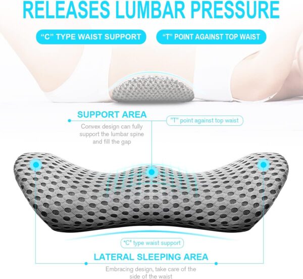Lumbar Support Pillow - Memory Foam for Low Back Pain Relief, Ergonomic Streamline Car Seat, Office Chair, Recliner and Bed (Upgrade Gray) - Image 2