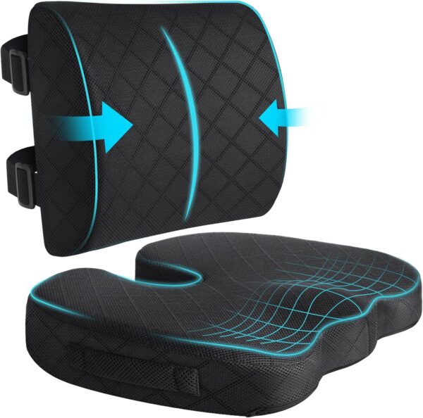 Back&Seat Cushion, Car Seat Office Chair Cushions, Sciatica & Back Coccyx Tailbone Discomfort Easing Chair Pad, Memory Foam Lumbar Support Pillow for Desk, Wheelchair, Driving (Black)