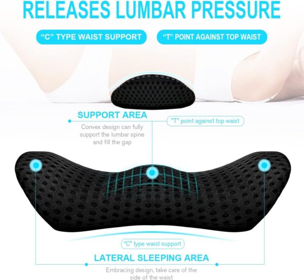 Lumbar Support Pillow for Office Chair, Memory Foam Lumbar Pillow for Lower Back Pain Relief (Oval Black) - Image 2