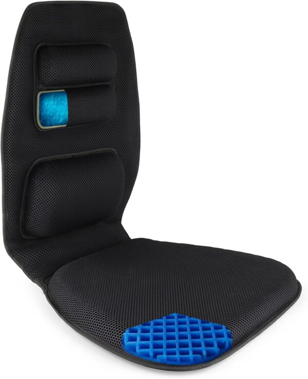 Premium Gel Cushion and Firm Back Support | Seat Cushion Pad and Upper Lower Thoracic and Lumbar Pillow for Car, Office Chair | Pressure Sore, Coccyx Pain Relief | Posture Aid (Grid Gel)