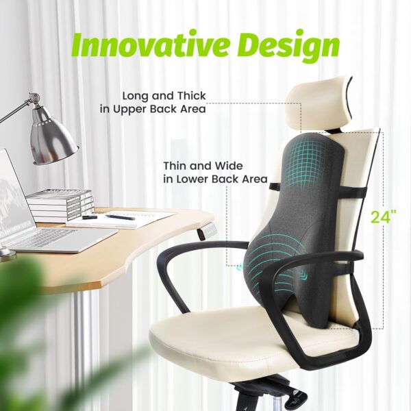 Long Back Support for Office Chair Fully Support Entire Back for Comfort,Pain Relief and Posture Improved- Memory Foam Lumbar Support Pillow for Office Chair,Recliner - Image 2