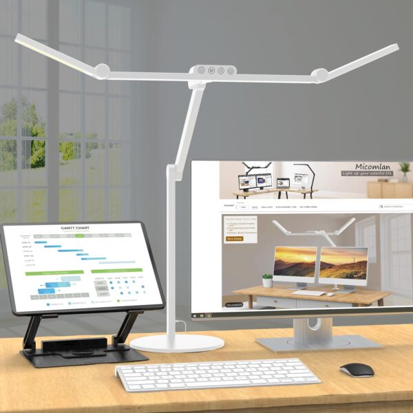 Desk Lamp with  Lighting, Rotatable Tall Architect Desk Lamp for Home Office with Swing Arm, 24W Bright Auto Dimming Adjustable  Light with Base for Table