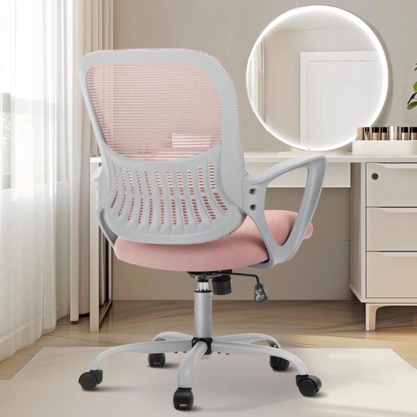 Managerial Executive Chair, Ergonomic Mid-Back Mesh Swivel Rolling Work with Wheels, Comfortable Lumbar Support, Comfy Arms for Home, Bedroom, Study, Student, Black