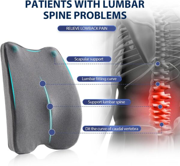 Lumbar Support Pillow for Office Chair – Premium Memory Foam Back Cushion, Back Support Pillow for Car Seats, Lower Back Pain Relief, Improves Posture, 3 Adjustable Straps - Image 2