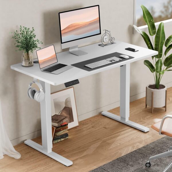 Standing Desk, Adjustable Height Electric Sit Stand Up Down  Table, 40x24 Inch Ergonomic Rising Modern Lift Motorized Gaming Desktop Workstation for Work Home Office, White - Image 2