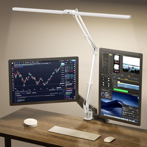 Desk Lamp for Home Office - 2400LM Ultra Bright Desk Light -Eye Caring Desk Lamp with Clamp - Adjustable Office Lamp with Remote Control- Easy Installation - 24W White