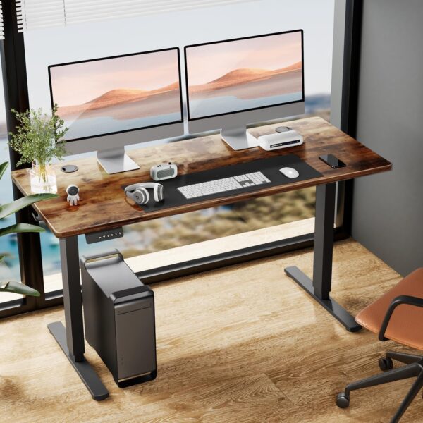 Standing Desk, Electric Adjustable Height Sit Stand Up Down  Table, 40x24 Inch Ergonomic Rising Modern Lift Motorized Gaming Desktop Workstation for Work Home Office, Brown - Image 2