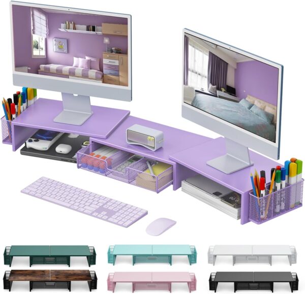 Dual Monitor Stand Riser, Desk Organizer With Drawer and 2 Pen Holders, Desk Organizers and Accessories,  Office Decor ()