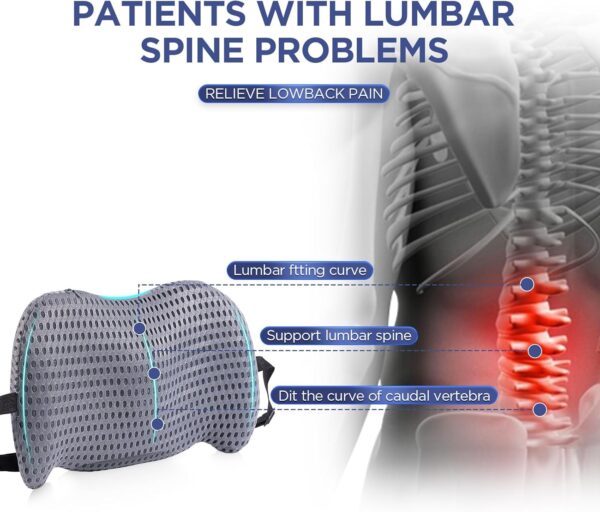 Lumbar Support Pillow for Office Chair, Car Lumbar Pillow Lower Back Pain Relief, Memory Foam Back Cushion with 4D Mesh Cover and Adjustable Straps, Ergonomic Chair Back Pillow for Car,Bed, Gaming - Image 2