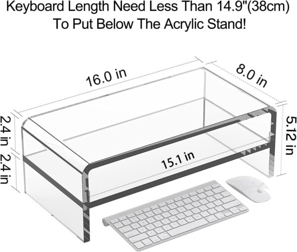 Clear Acrylic Monitor Stand Riser 2 Tier, 5.12 Inches High Clear  Desk Organizer Shelf for Multi Media PC Storage Laptop - Image 2