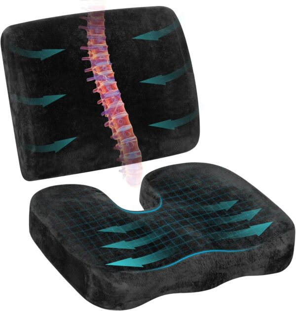 Chair Cushions & Lumbar Support Cushion for Office Chair, Memory Foam Non-Slip Back Seat Pad for Gamming Desk Chair, Recliner, Car Seat, Coccyx Sciatica Pain Relief Cushion