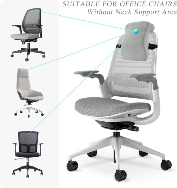 Memory Foam Neck Support for Short-Back Office Chair, Supportive Headrest Pillow for Neck Pressure Relief Improved Posture for Working Chair, Car and Travel - Image 2