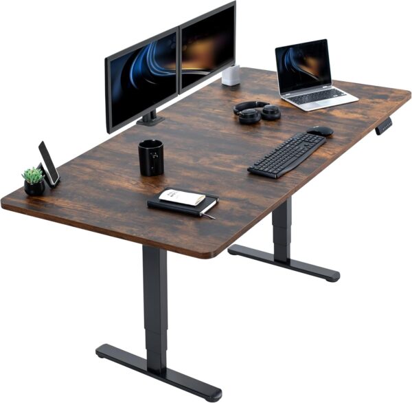 Electric 71 x 36 in Dual Motor Rustic Sit Stand Desk, Memory Height Adjustment, 2B Series, Vintage Brown Top Black Frame,