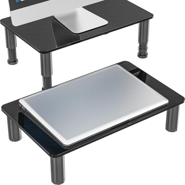 2 Pack  Monitor Stand Riser with Height Adjustable Multi Media Desktop Stand for Flat Screen LCD  TV, Laptop/Notebook/, Black