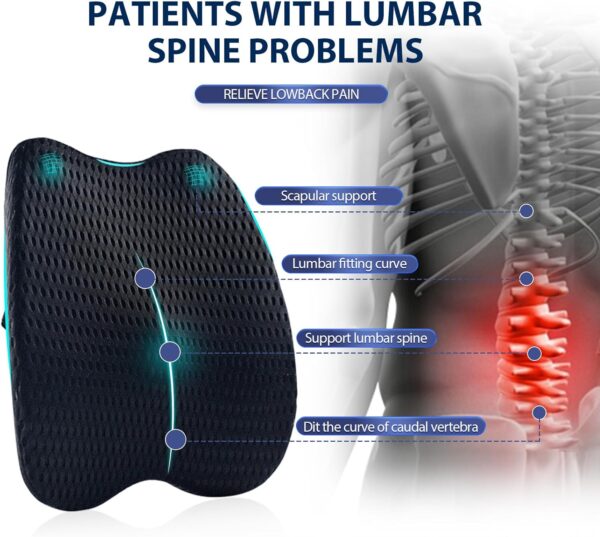 Lumbar Support Pillow for Office Chair – Premium Memory Foam Lumbar Pillow, Back Support for Office Chair, Car, Support for Lower Back Pain, Improves Posture, 3 Adjustable Straps, 4D Mesh (Black) - Image 2