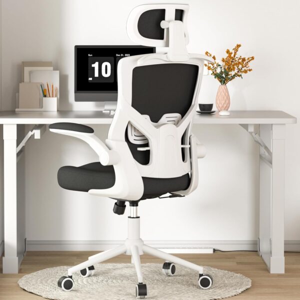 Ergonomic  Chair, High Back Mesh  Chair with Molded Foam Cushion, Adjustable Headrest, Lumbar Support, Lock Function (White & Black)