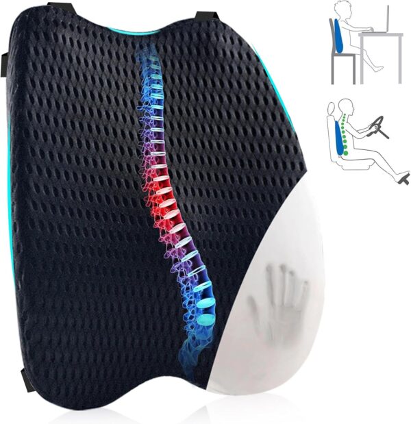 Lumbar Support Pillow for Office Chair – Premium Memory Foam Lumbar Pillow, Back Support for Office Chair, Car, Support for Lower Back Pain, Improves Posture, 3 Adjustable Straps, 4D Mesh (Black)