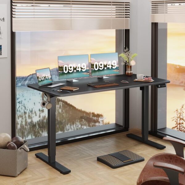 Electric Height Adjustable Standing  Large 55 x 24 Inches Sit Stand Up  Home    Memory Preset with T-Shaped Metal Bracket, Black - Image 2
