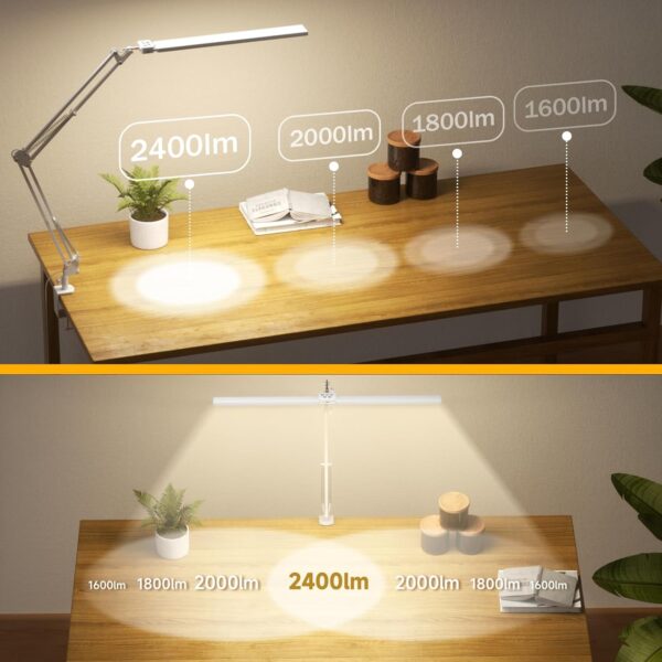 Desk Lamp for Home Office - 2400LM Ultra Bright Desk Light -Eye Caring Desk Lamp with Clamp - Adjustable Office Lamp with Remote Control- Easy Installation - 24W White - Image 2