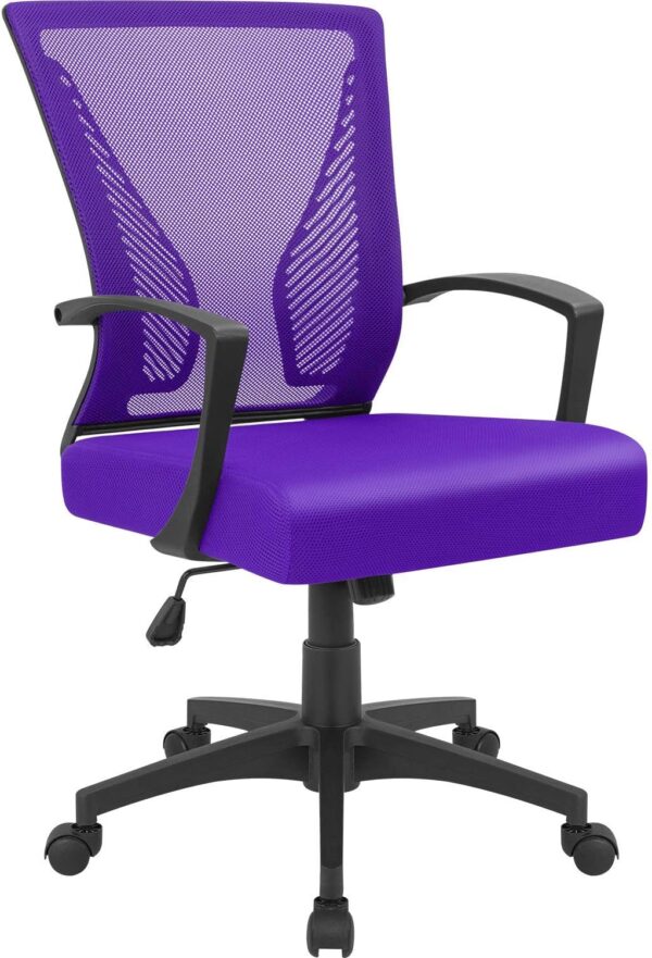 Chair Ergonomic   Mesh Chair Mid Back Swivel Lumbar Support with Armrest (1, Violet)