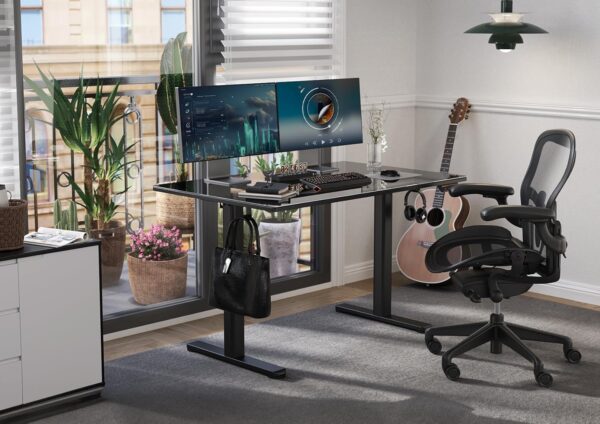 Glass Standing Desk, Electric Standing Desk Adjustable Height, 48 Inch Adjustable Stand Up Desk, Quick Install Home Office  Desk, Black - Image 2