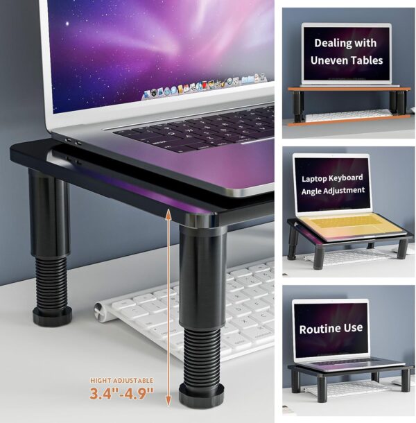 2 Pack  Monitor Stand Riser with Height Adjustable Multi Media Desktop Stand for Flat Screen LCD  TV, Laptop/Notebook/, Black - Image 2