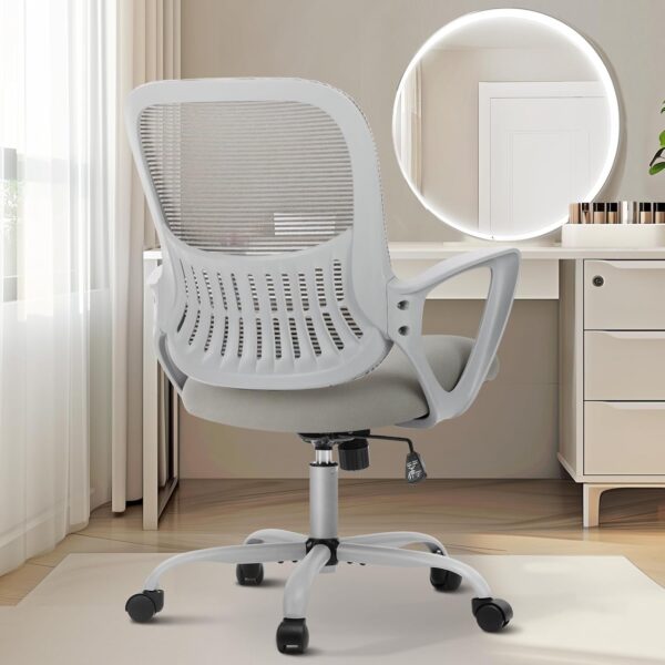 Managerial Executive Chair, Ergonomic Mid-Back Mesh Swivel Rolling Work with Wheels, Comfortable Lumbar Support, Comfy Arms for Home, Bedroom, Study, Student, Black