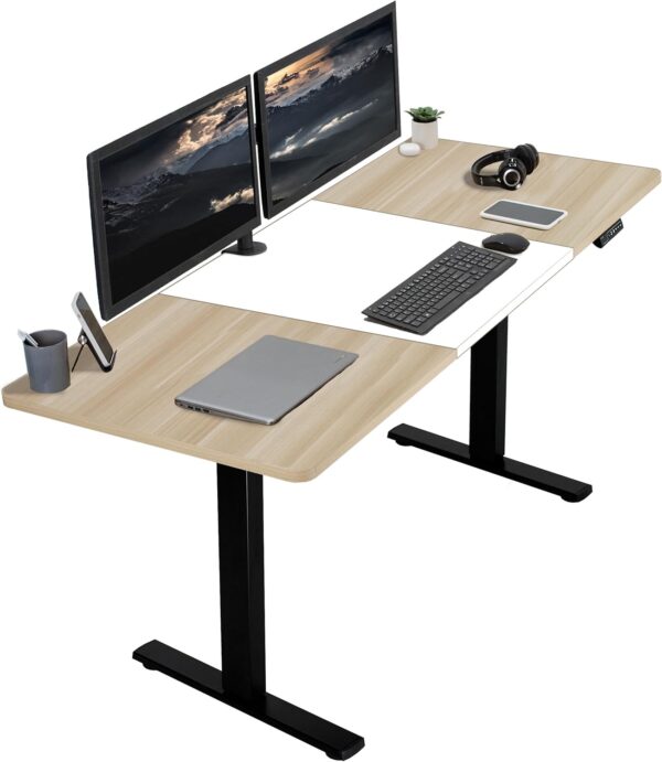 Electric 71 x 30 in Standing Desk, Memory Height Adjustment, 1B Series, White and Light Wood Top, Black Frame,