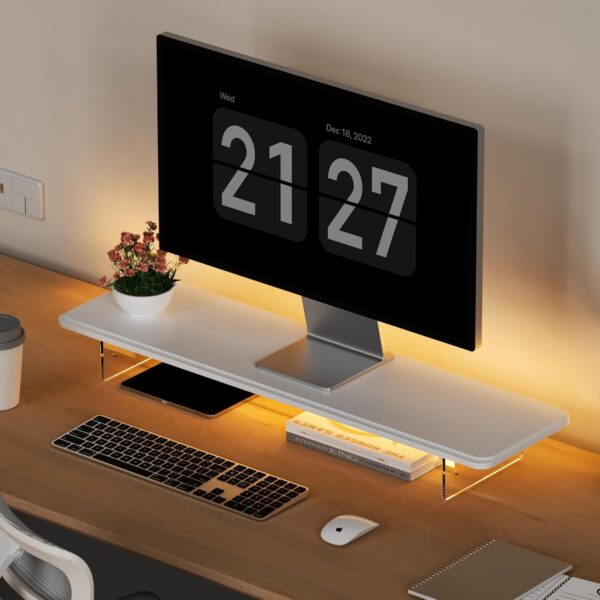 Monitor Stand Riser,31.5-Inch  Light Wood  Monitor Stand with Adjustable Acrylic Legs,Desk Accessories Desktop Organizer Stand for ,Laptop,Printer, TV Screen Riser，White