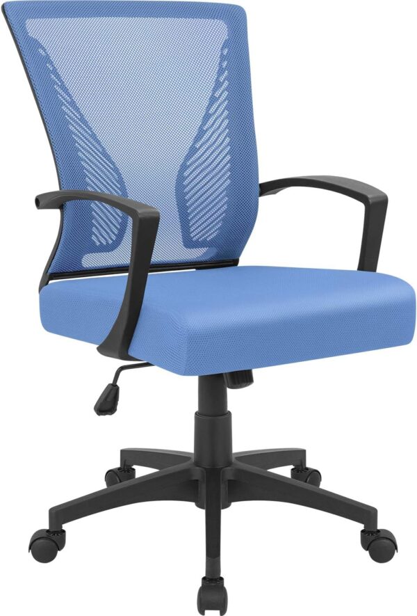 Chair Ergonomic   Mesh Chair Mid Back Swivel Lumbar Support with Armrest (1, Blue)
