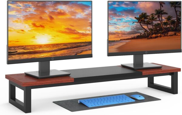 Dual Monitor Stand Riser, 39Inch Large Monitor Stands for 2 Monitors,  Monitor Stand, Wooden Desktop Oraganizer Shelf for Office Desk ,Laptop,TV
