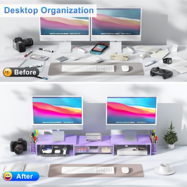 Dual Monitor Stand Riser, Desk Organizer With Drawer and 2 Pen Holders, Desk Organizers and Accessories,  Office Decor () - Image 2