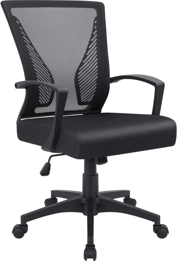 Chair Ergonomic   Mesh Chair Mid Back Swivel Lumbar Support with Armrest (1, Black)