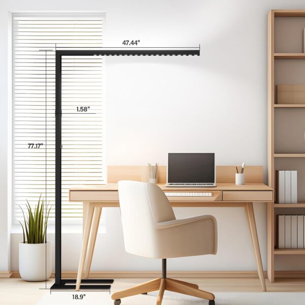 77"  Floor Lamp, 7350LM Dimmable Eye-Care Standing Piano Lamp, 70W Modern Tall Reading Light Bright Lighting for Office Living Room Bedroom, 4000K Natural Daylight - Black - Image 2