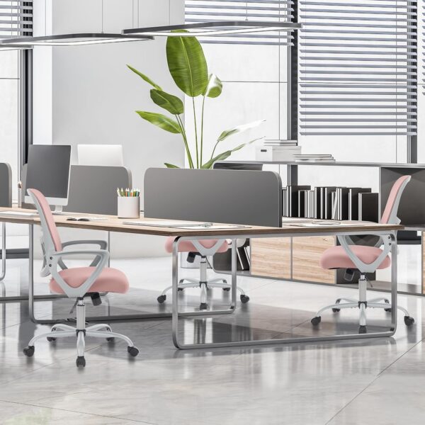 Managerial Executive Chair, Ergonomic Mid-Back Mesh Swivel Rolling Work with Wheels, Comfortable Lumbar Support, Comfy Arms for Home, Bedroom, Study, Student, Black - Image 2