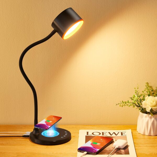 Desk Lamp, 5 Colours Touch Control Desk Lamp, USB Port  Desk Lamp, Desk Lamp with 30 Minutes Timer Eye Protection for Bedroom Dormitory Reading (with Adaptor